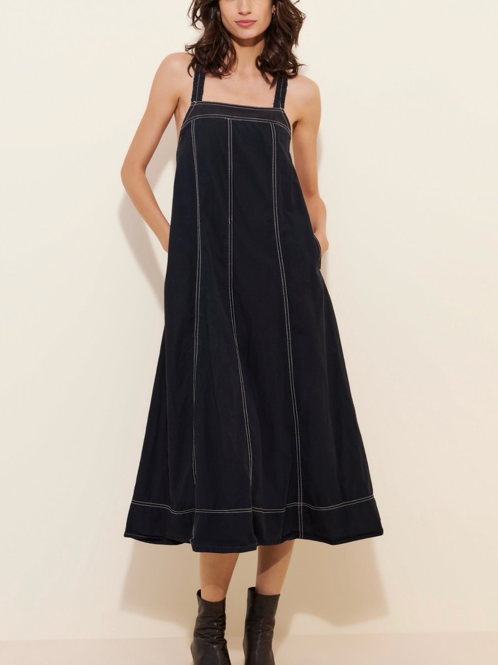 Free People Dessert Heart black maxi dress with Contrast Stitching